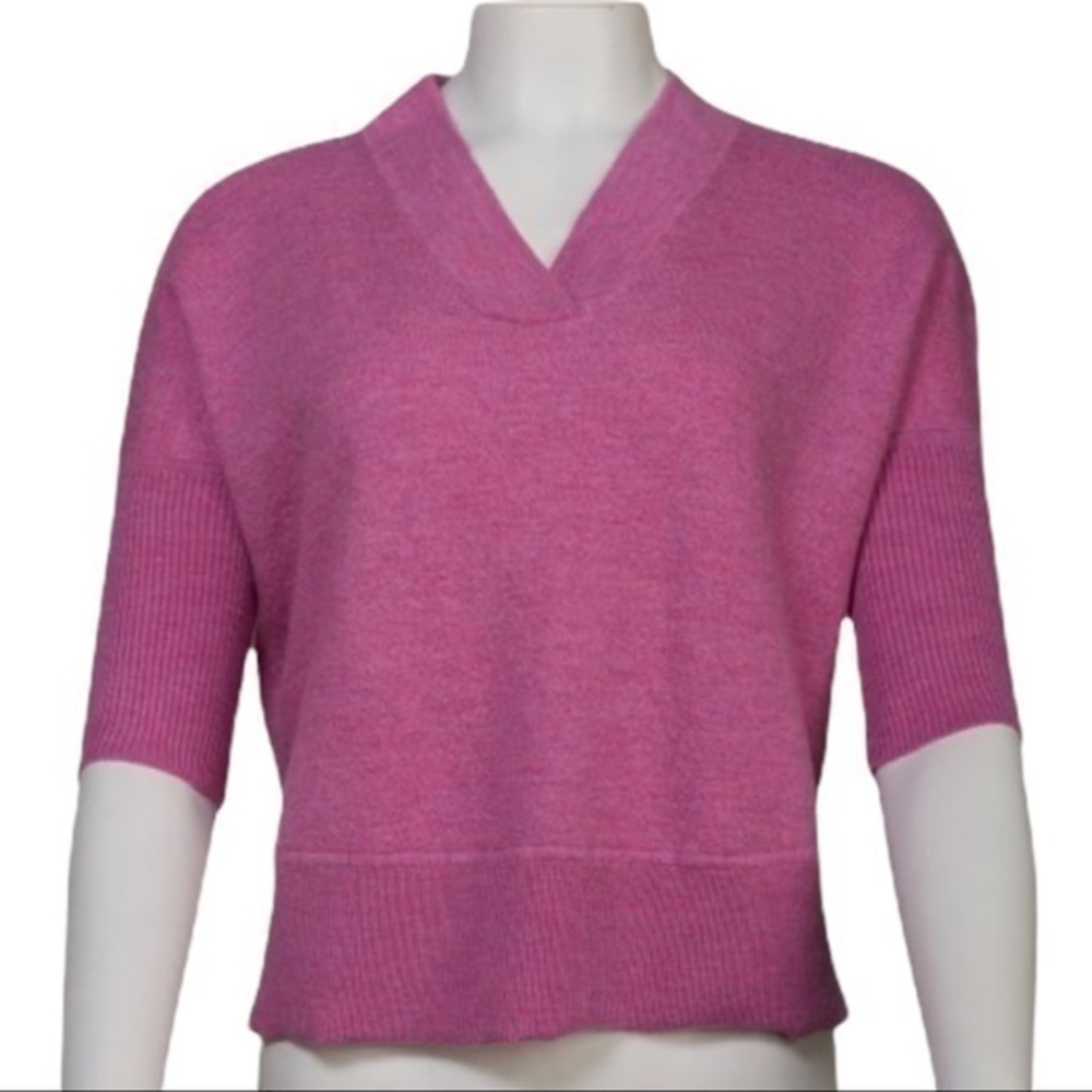 Anthropologie wool vneck cropped short sleeves sweater top blouse